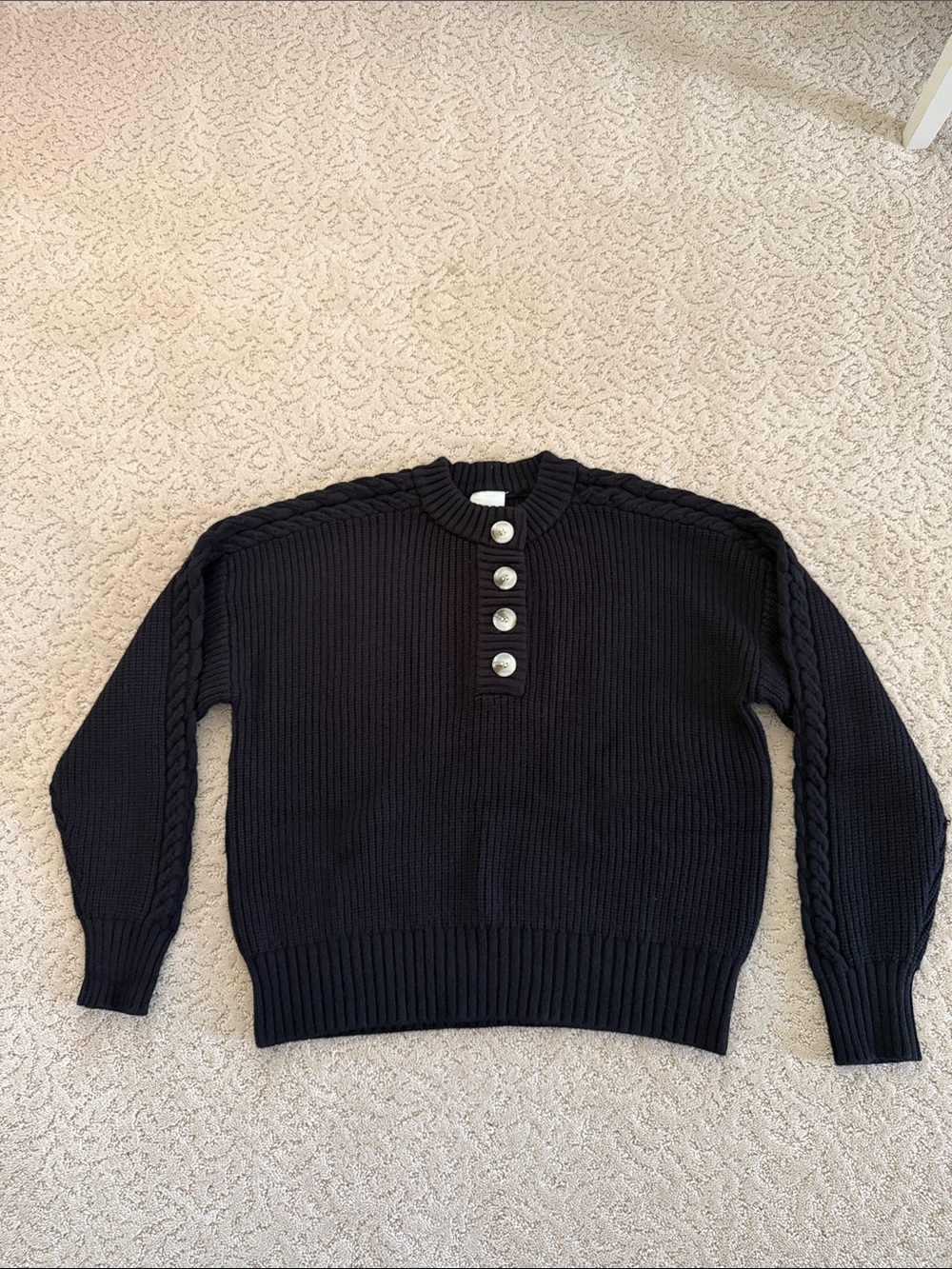 Varley Classic Black Henley Button-Front Women's Sweater